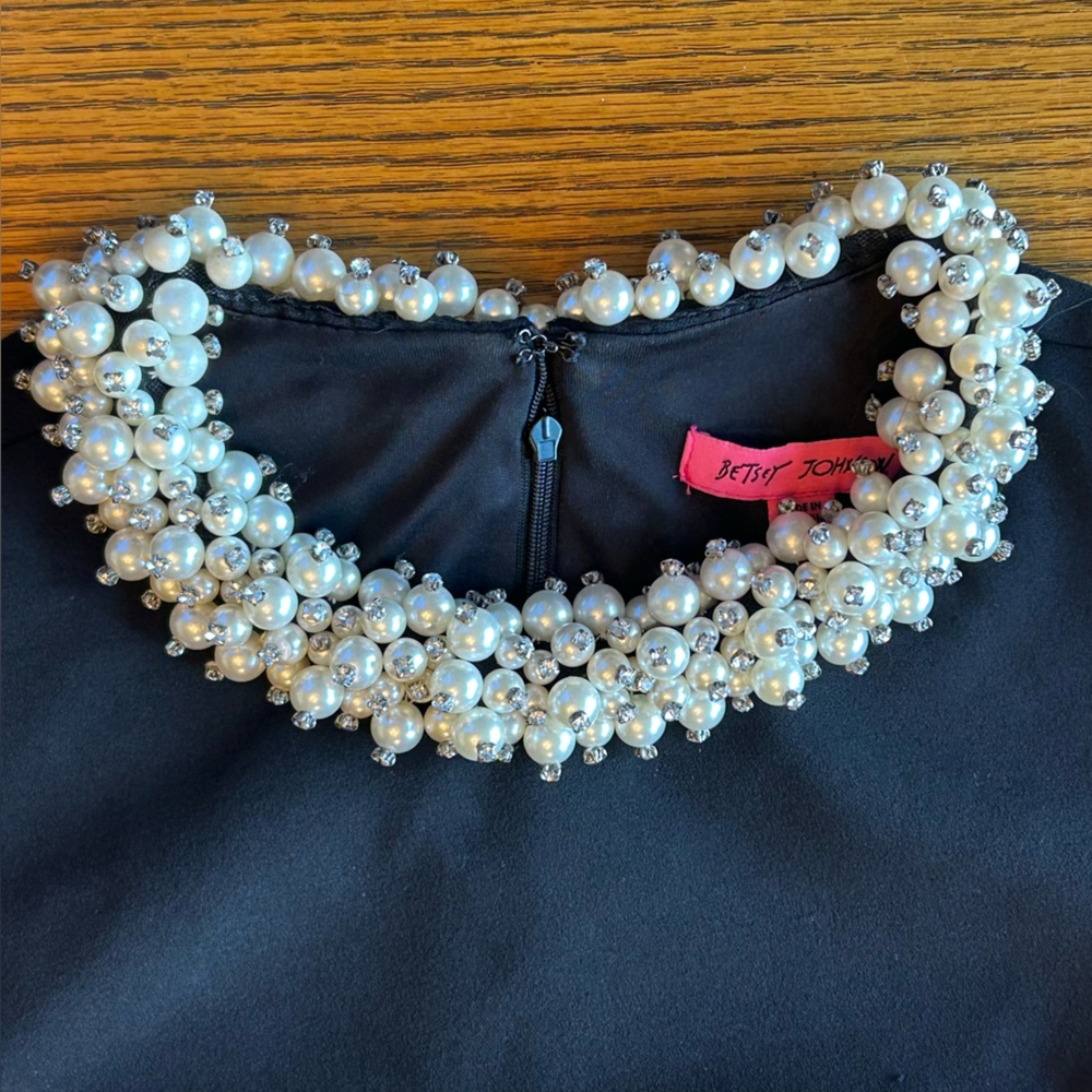 Betsey Johnson Black Sleeveless Mini Dress Pearl Beaded Embellishments Size 10 - Picture 3 of 13